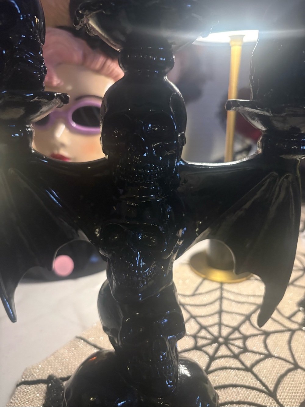 Black skull bat candelabra incl three candles very heavy, Unique 🦇💀💀💀